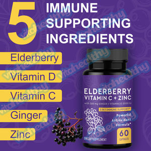 Vitahealthy Oem/Odm Private Label Fabriek Levert Halal Natuurlijke Vlierbessencapsules Vitamine C + Zink Met 300Mg Gember + Vitamine D3 - Product Image 3