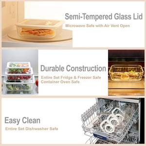 High Borosilicate Glass BPA Free Food <b>Container</b> with Tempered Glass <b>Plastic</b> Vent <b>Lid</b> 2 Compartments Stackable Modern Design - Product Image 4