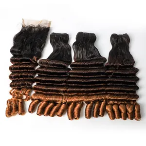 ImmI 12A Double Drawn Bouncy Curl Haar Funmi Haar bündel mit Verschluss 100% unverarbeitete Virgin Human Hair Extensions Vendor