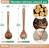 Ensemble de 2 louches à soupe et cuillères à pâtes en bois de teck lisse de qualité alimentaire FSC, ustensiles de cuisine pour cuisiner, servir et égoutter