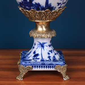 Style européen Vintage chinois Vase en céramique doux monté cuivre <span class=keywords><strong>bleu</strong></span> blanc porcelaine maison salon bureau décor de noël - Product Image 6
