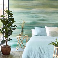 Papier Peint Mural Personnalisé Paysage Champêtre Vert Aquarelle, Scène de Montagne Douce, pour Salon, Villa, Gîte, Tissu Mural