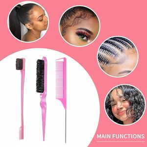 Wholesale Custom 3 Pcs Portable Fashion Hair Styling Comb Set Multicolor Nylon Teasing Edge Control Rat Tail Comb Eco-friendly - Product Image 4