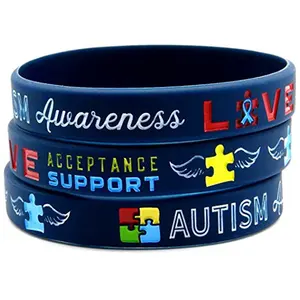 Barato personalizado consciência do autismo Pulseiras Pulseiras, colorido consciência do autismo inspirado Silicone Wristband