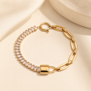Pulsera de tenis de acero inoxidable chapada en oro de 18 quilates para mujer, con diseño de corazón de circonita, con cierre, estilo moderno y romántico, para fiesta, semimontura - Product Image 5