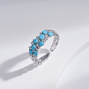 custom plata 925 sterling Silver women Turquoise Gemstone <b>Ring</b> Pave Setting Everyday Wear simple cheap wedding <b>stacking</b> <b>rings</b> - Product Image 1