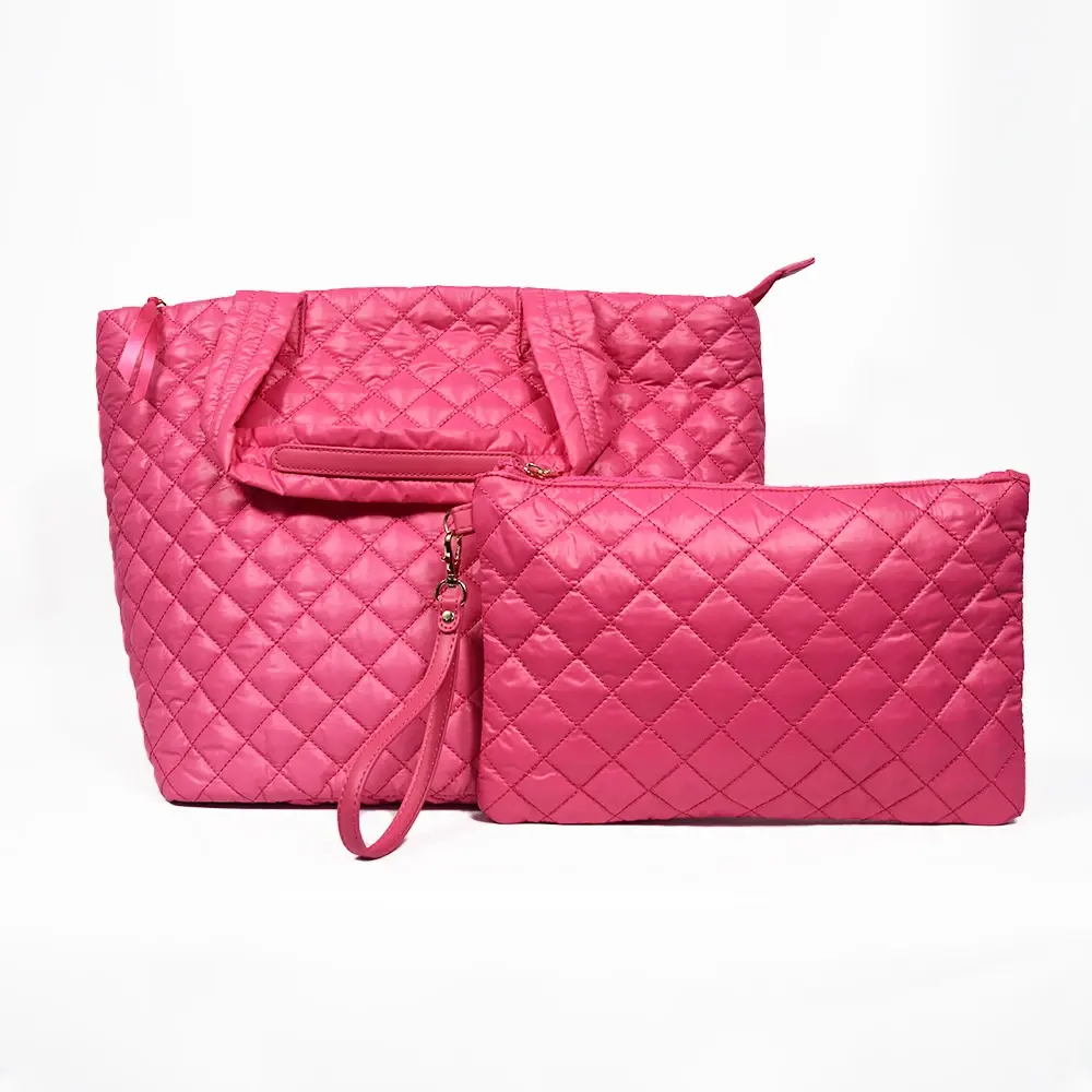 Nylon Puffer Tote Bag Lattice Waterproof Casual Large Capacity Handbag Nylon Shoulder Bag for Women
