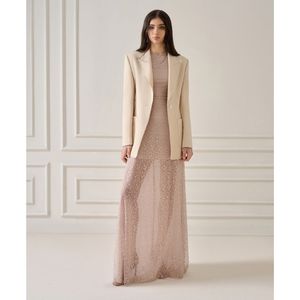 Whiteant Brand Chic Blazers de mujer de un solo pecho, Jacquard Arena de alta calidad con un corte recto a medida de manga larga - Product Image 3