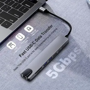 8 in 1 USB-C 허브 어댑터 유형-C Kabel naar 4K 60hz 변환기 이더넷 3.0 USB C 8 IN 1 허브 USB 충전 스테이션 도킹