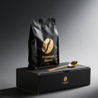 Sacs à café à fond plat personnalisés, imprimés, métallisés, noir mat, 12 oz, 250 g, 500 g, 1 kg, avec valve et fermeture éclair pour grains de café