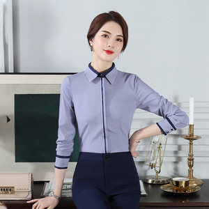 Women's White Long Sleeve Shirt With Concealed Buttons Contrast Color Work Blouse For Office And Service Industry - Product Image 2