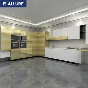 Allure shandong standard contemporary u-shape craft double side 3d decor gold kitchen cabinet lipping prices