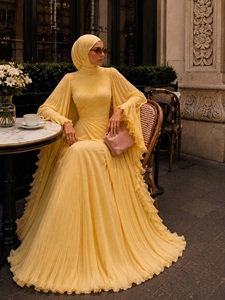 Abito Lungo Plissettato su Misura Loviya per Signore Musulmane, Abaya Dubai <span class=keywords><strong>Chic</strong></span>, <span class=keywords><strong>Abbigliamento</strong></span> Formale Islamico - Product Image 3