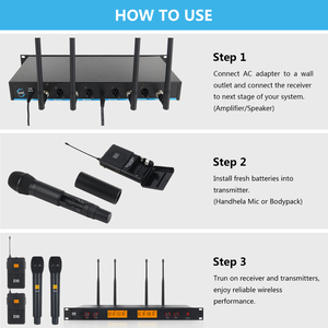Sistema de Microfone Sem Fio de Alta Qualidade XTUGA A400 Microfone UHF de 4 Canais Dinâmico Profissional com 2 Microfones de Mão e 2 Bodypacks - Product Image 4