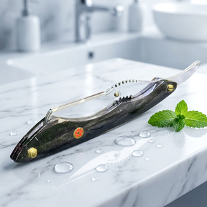 IKZARSA Straight <b>Razor</b> Stainless Steel Blade Single Edge Barber Shop & Outdoor Use Face Head Shaving for <b>Men</b> Buffalo Horn Handle - Product Image 3