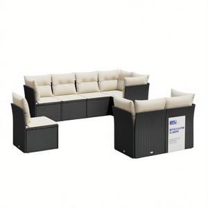 Black PE <b>Rattan</b> Garden <b>Sofa</b> Set 6 Seater Outdoor Furniture Weather Resistant - Product Image 1