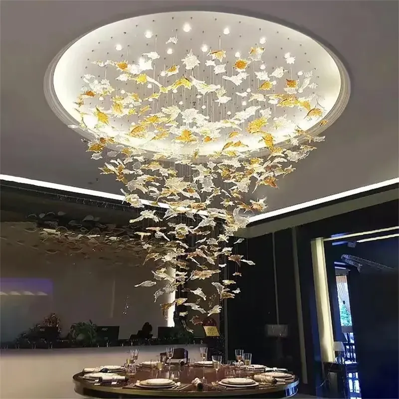 Modern Style Maple Leaf Big Decor Banquet Hall Hotel Lobby Villa Luxury Glass Led Chandelier Pendant Light