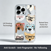 Coque Souple en TPU Transparent avec Motif Chiens Mignons de Différentes Races Portant des Lunettes, Housse de Téléphone Dessin Animé pour iPhone 17 16 15 14 13 Pro Max