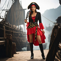 Costume d'Halloween pour femme adulte, costume de pirate rouge, capitaine Jack Sparrow, Pirates des Caraïbes