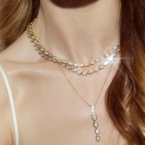 Collier chaîne tennis en vermeil <span class=keywords><strong>or</strong></span> 14 carats avec zircone cubique de formes variées, <span class=keywords><strong>taux</strong></span> de réachat le plus élevé pour collier tennis en moissanite, vente en gros - Product Image 3