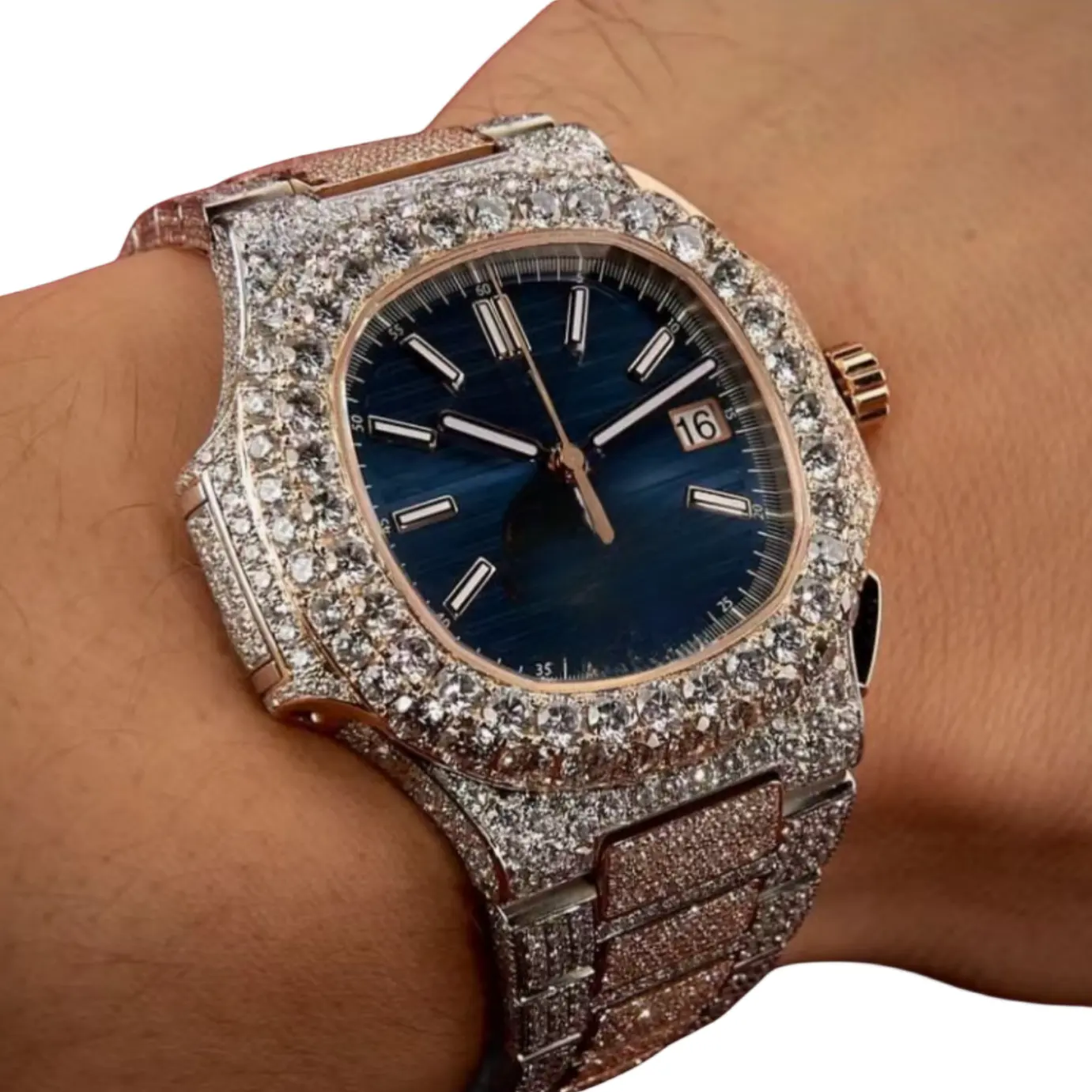 Nouveau Hip Hop Iced Out VVS Moissanite Montre Hommes De Luxe Buss Down Montres Mécaniques