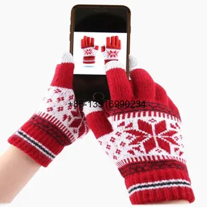 Drop Shipping Kaschmir gebürstete Strick handschuhe Lady Jacquard Touchscreen-Handschuhe halten warme Winter handschuhe Fäustlinge für den Einzelhandel