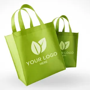공장 판매 재사용 녹색 부직포 토트 백 접이식 식료품 넓은 쇼핑 가방 구매자