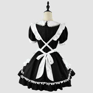 Cute Lolita Maid Outfit Apron Dress Red White Contrast Color Peter Pan Collar Satin Daily Wear - Product Image 3