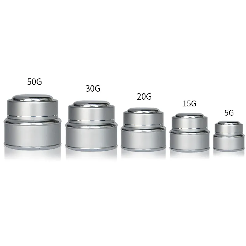 Aluminum cream container 15g 30g 50g silver metal double wall white porcelain glass eye cream jar with gasket lid