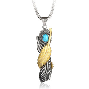 Yunnique – pendentif plume en acier inoxydable avec pierre turquoise, collier de Style Punk pour hommes et femmes, bijoux à la mode - Product Image 5
