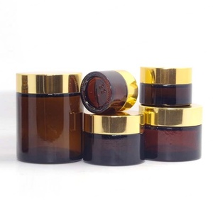 30g 50g Empty Luxury Cosmetics Body Cream Packaging Amber Facial Cream Jar Glass <b>Container</b> with Gold Rotary Lid - Product Image 2