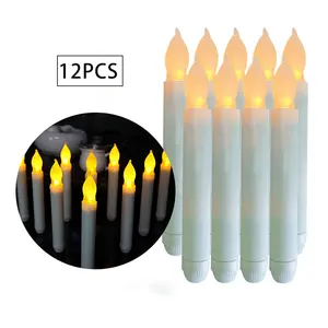 Paquete de 12 velas cónicas LED parpadeantes amarillas, luz de vela 3D sin llama de plástico para fiesta de cumpleaños de Navidad