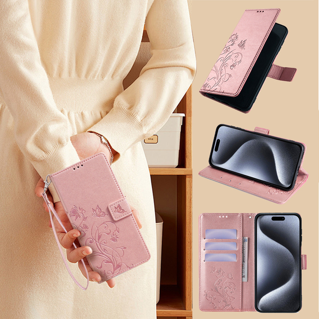 New Butterfly Pattern Shockproof TPU+PU Leather Flip Wallet Phone Case with Strong Magnetic Closure for Xiaomi iPhone Samsung