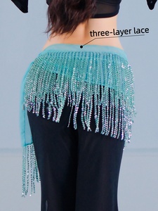 Costumes de danse du ventre les plus vendus, chaîne de hanche à paillettes et franges, ceinture de danse, ensemble de danse en soie/coton - Product Image 3