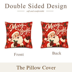 Housses de coussin décoratives 18x18 en lin, carrées, imprimées sur mesure, motif Père Noël Joyeux Noël, pour la décoration du canapé du salon - Product Image 4