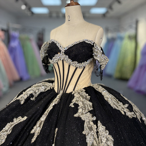 Buy Puffy Black Quinceanera Dresses Lace Decorated Fabric | Alibaba.com