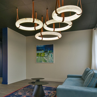 Lustre moderne multi-tailles en albâtre naturel avec sangle en cuir de luxe et éclairage LED pour salle à manger