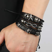 Bracelet en cuir tressé style punk vintage, lot de 10 bracelets tendance avec accessoires plumes et croix pour homme