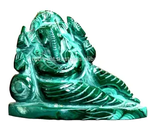 Statue de seigneur Ganesha en pierre de Malachite naturelle, Statue de qualité supérieure