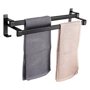 Porte-serviettes de salle de bain en aluminium, 30-80CM, pas de perçage à deux bras, Double Rail pour serviettes, cuisine, sans perçage