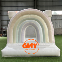 Articles de location pour fêtes : Château gonflable professionnel arc-en-ciel, structure de saut pastel avec toboggan
