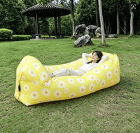 Canapé gonflable moderne jaune vif en forme de marguerite - Fauteuil paresseux pliable esthétique pour le camping en extérieur et la détente à la maison
