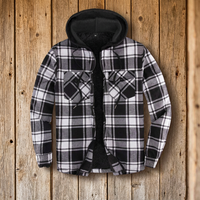 Veste polaire à capuche à carreaux pour homme avec doublure en sherpa, fermeture éclair sur le devant, vêtements d'extérieur décontractés pour l'hiver