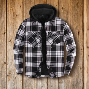 Men's Plaid Hooded <b>Fleece</b> <b>Jacket</b> <b>With</b> Sherpa <b>Lining</b> Zip Front Casual Winter Outerwear - Product Image 3