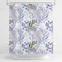 Rideau de douche Xin Shu à motifs botaniques de feuilles de palmier pinnées violettes et vertes avec 12 crochets, facile à nettoyer, couleur personnalisée, fabriqué en Chine