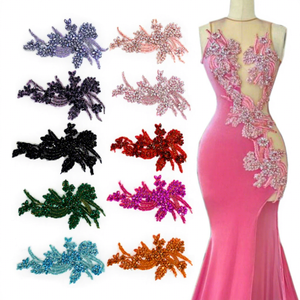 WDP-296 Keering Applicazione in Cristallo per Abiti da Sposa, Fucsia e Viola Chiaro, Strass per Corpetto, Applicazione con Perline Oro Rosa per Fascia e Spalle - Product Image 1