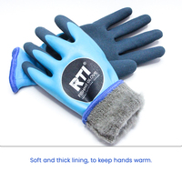Gants de travail isolants imperméables en tissu éponge thermique enduit de latex bleu avec doublure chaude pour la pêche en hiver