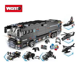 WOMA TOYS-bloques de construcción de coches de policía, modelo de avión Transformable personalizado, ciudad SWAT, C0547