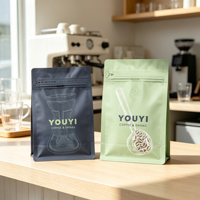YOUYI Emballage spécial pour café, sac à fond plat, laminé en aluminium, haute protection contre l'humidité, valve unidirectionnelle pour 500g de grains entiers