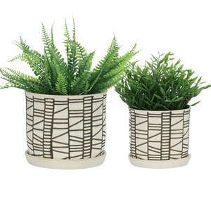 Set di vasi da fiori in ceramica con sottovasi, design geometrico moderno per uso interno ed esterno - Product Image 2